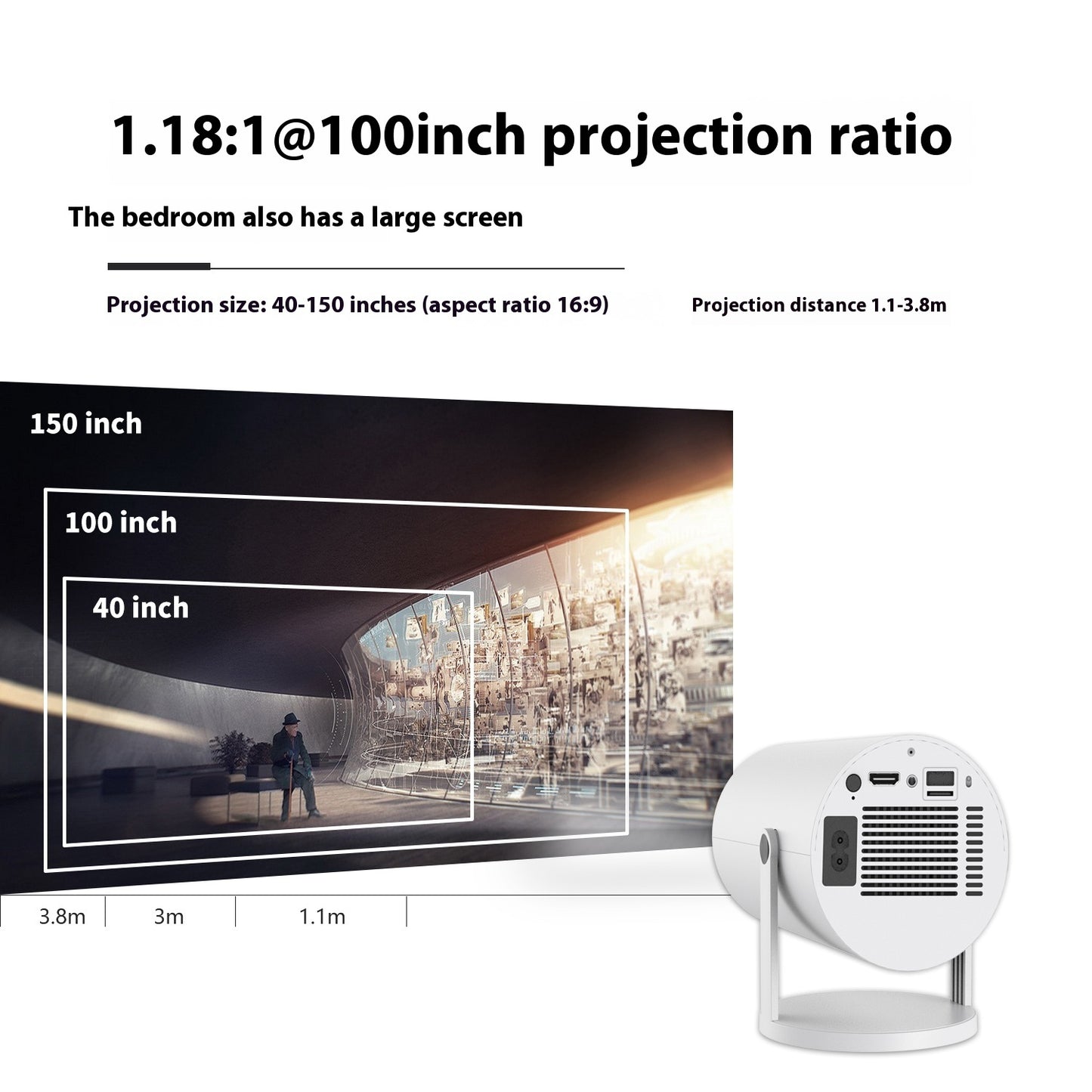 Compact Home Projector – 180° Cinema Experience with Auto Focus